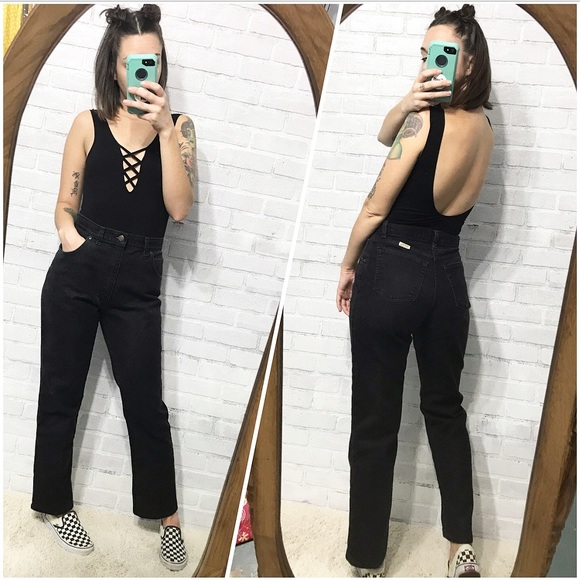 Vintage Denim - Vintage black high waisted straight mom jeans